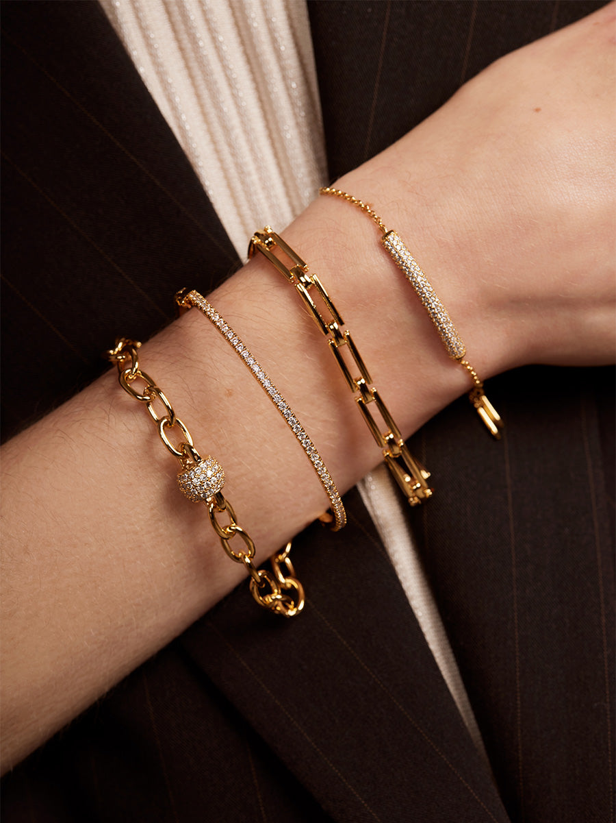 Pave Barrel Chain Toggle Bracelet