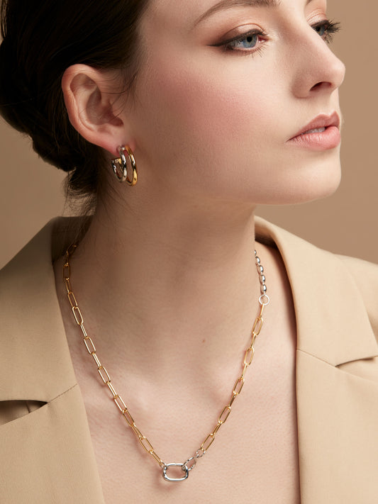 Two Tone Small Double Hoop Earring