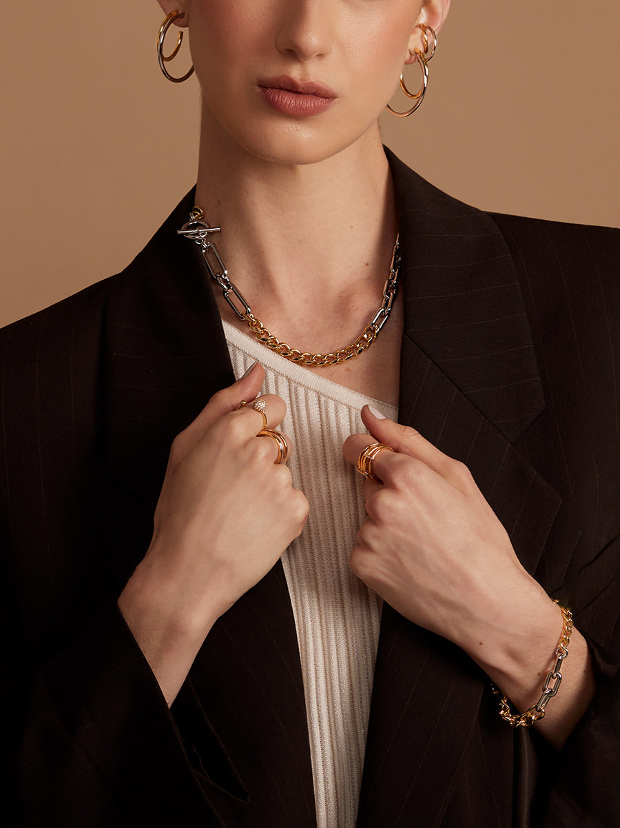 Two Tone Mixed Links Bracelet