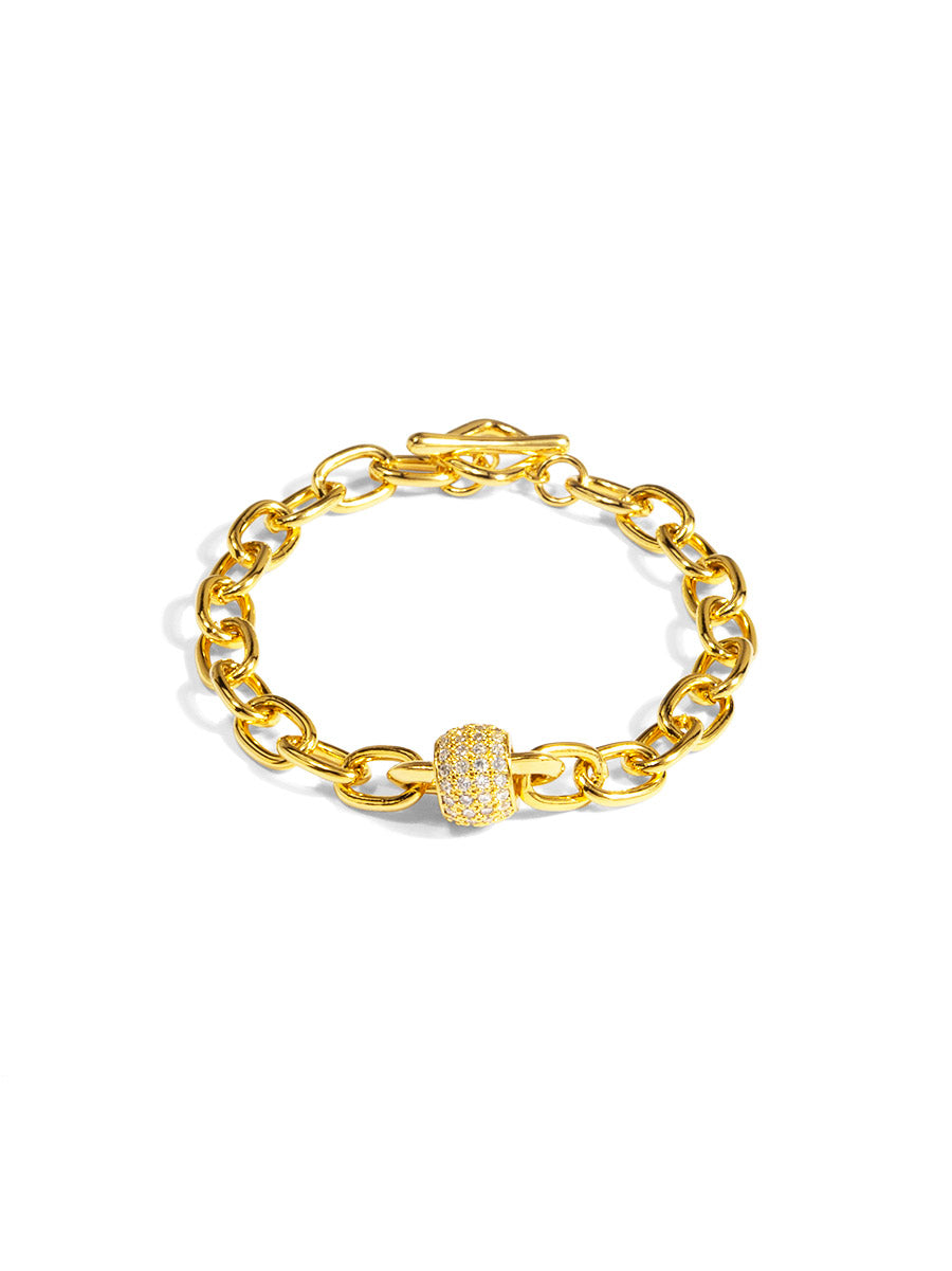 Pave Barrel Chain Toggle Bracelet