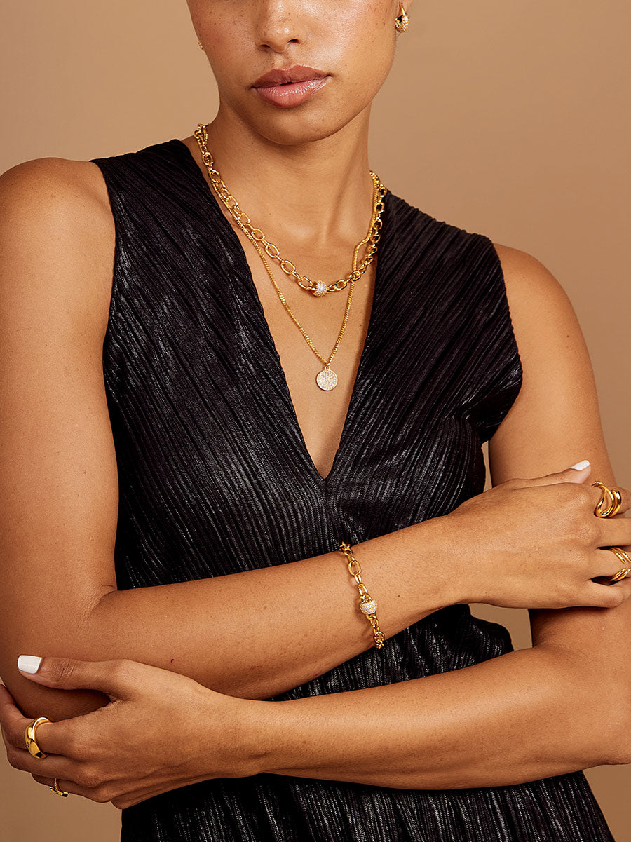 Pave Barrel Chain Toggle Bracelet