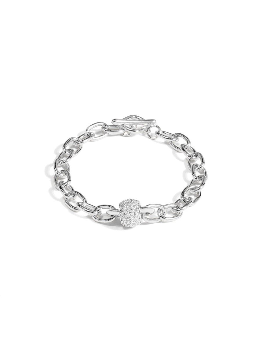 Pave Barrel Chain Toggle Bracelet