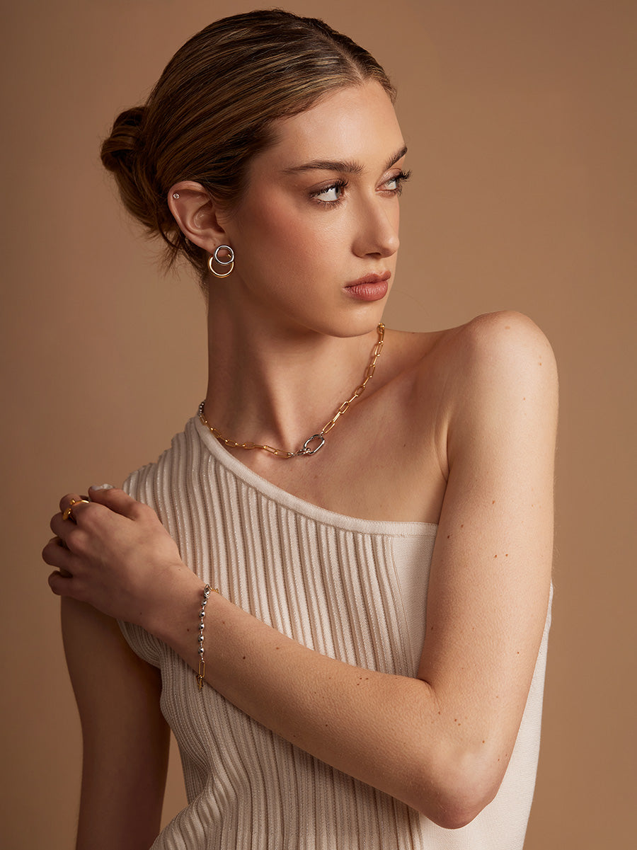 Two-Tone Beaded Mixed Link Magnet Bracelet