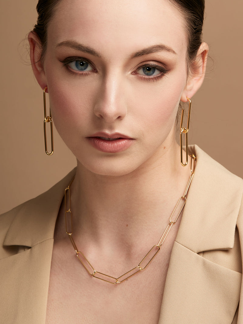 Elongated Paperclip Links Drop Earring