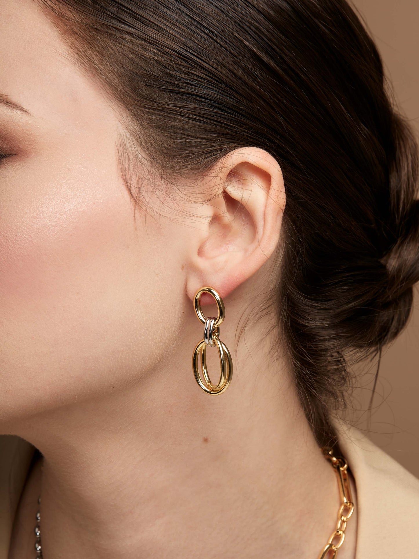 Two Tone Oval Link Drop Earring