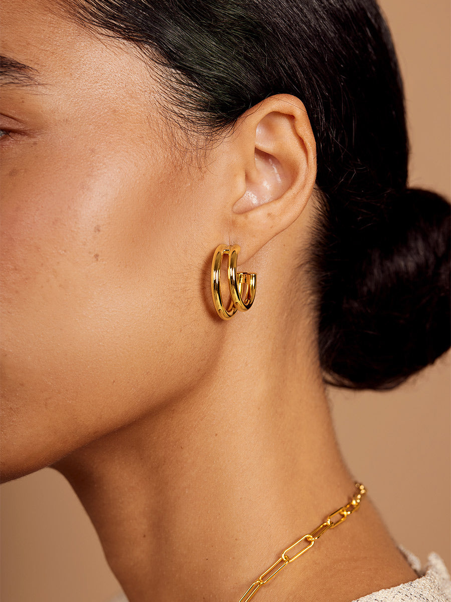 Two Tone Small Double Hoop Earring