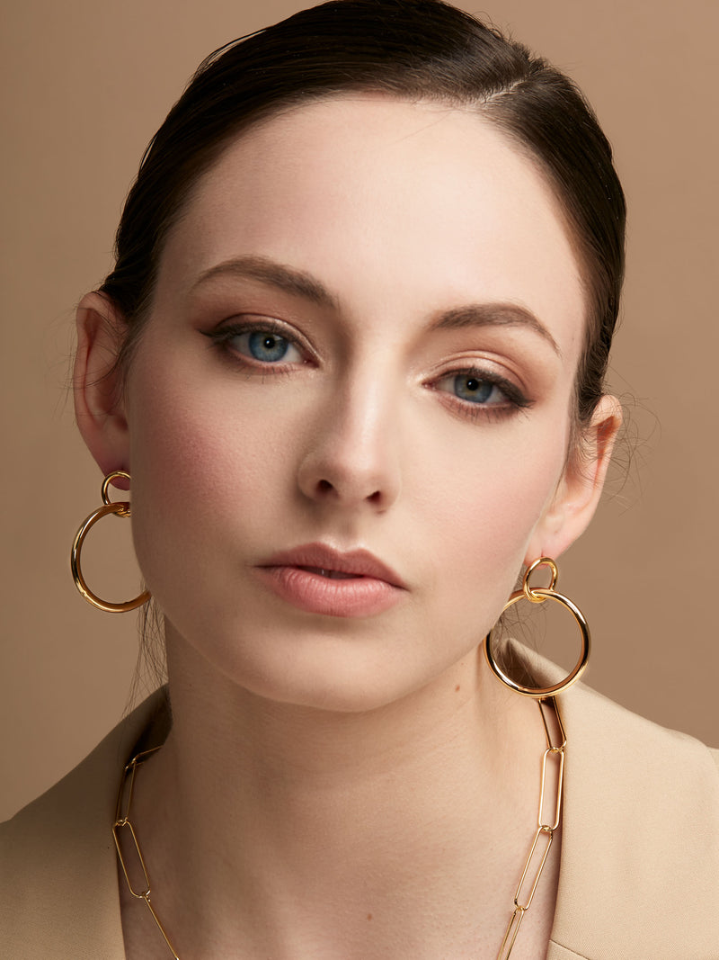 Front Facing Double Hoop Drop Earring