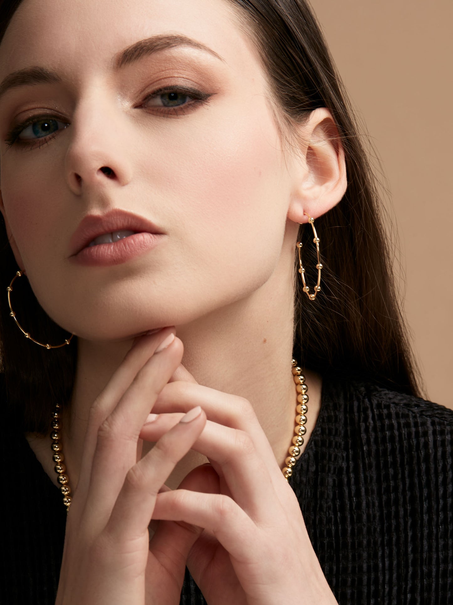 Bead Accent Open Hoop Earring