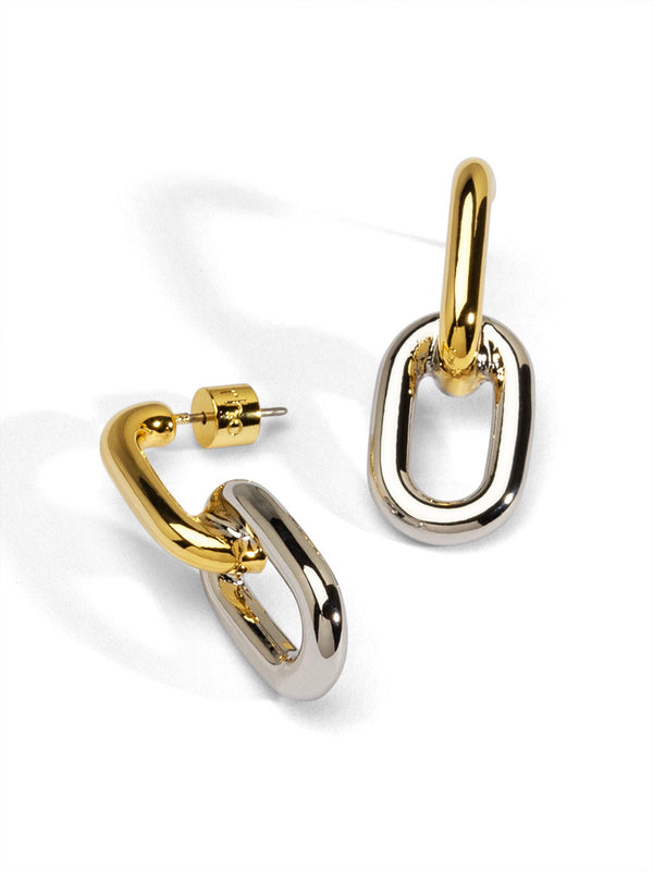 Two-Tone Puffy Link Drop Earring