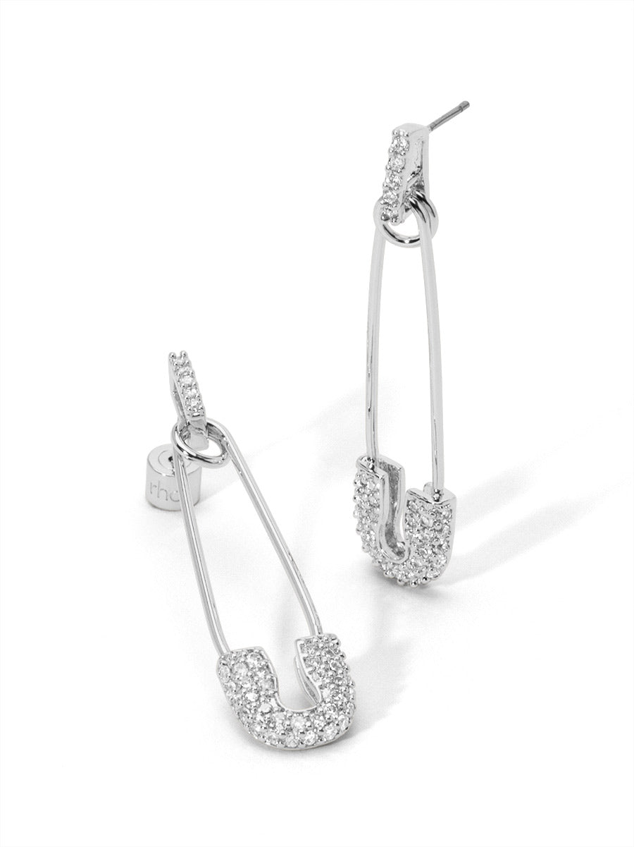 Pavé Safety Pin Drop Earring