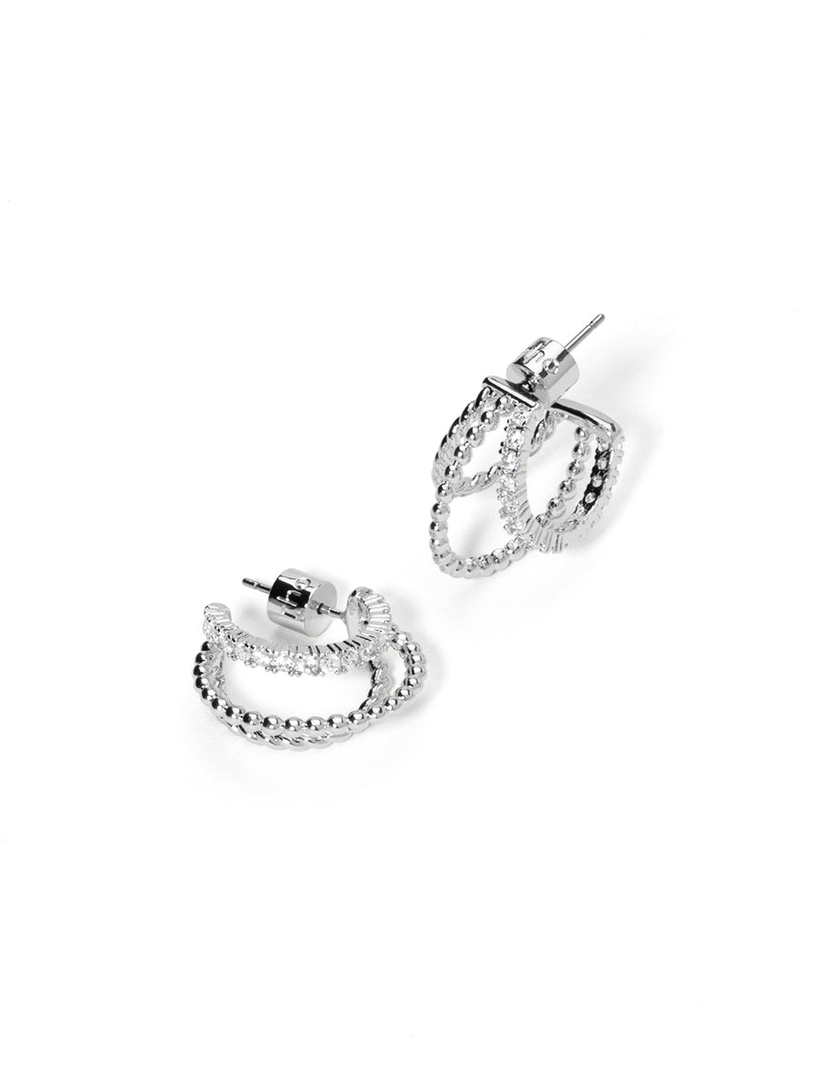 Triple Hoop Pave Huggie Earring