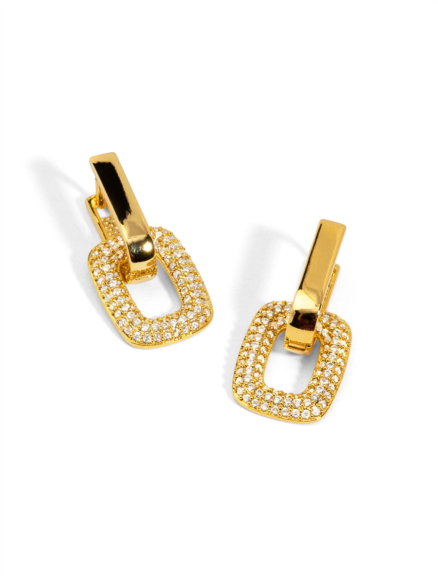Square Pave Link Drop Earring