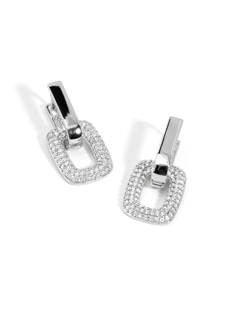 Square Pave Link Drop Earring