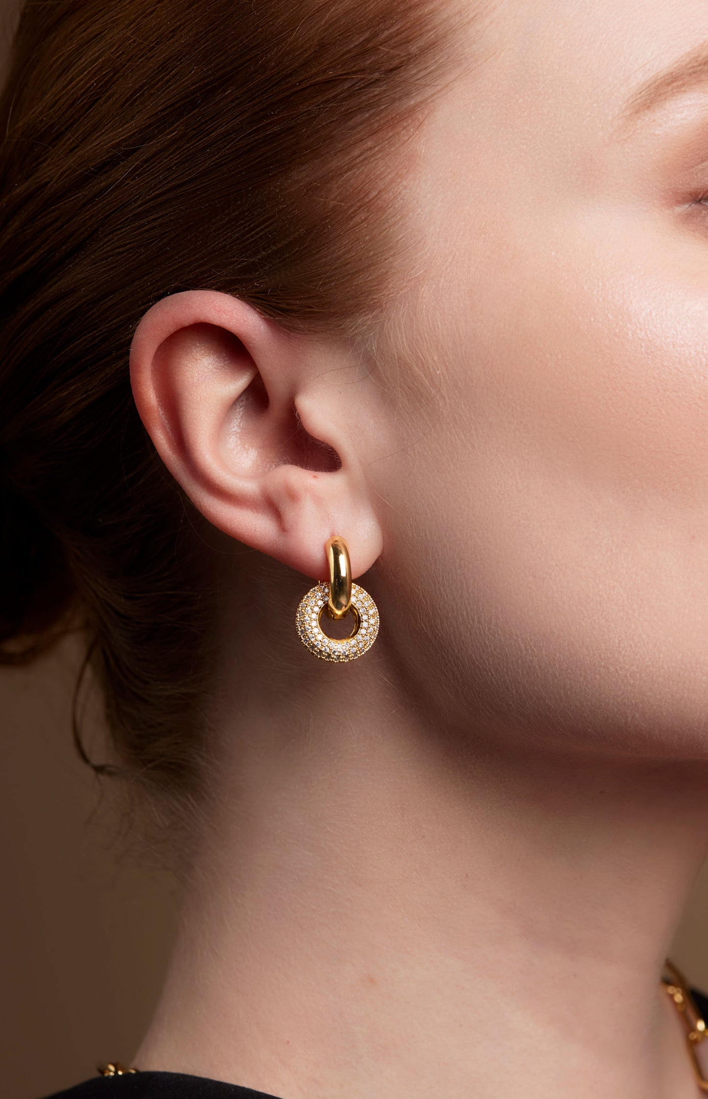 Round Pave Small Drop Earring