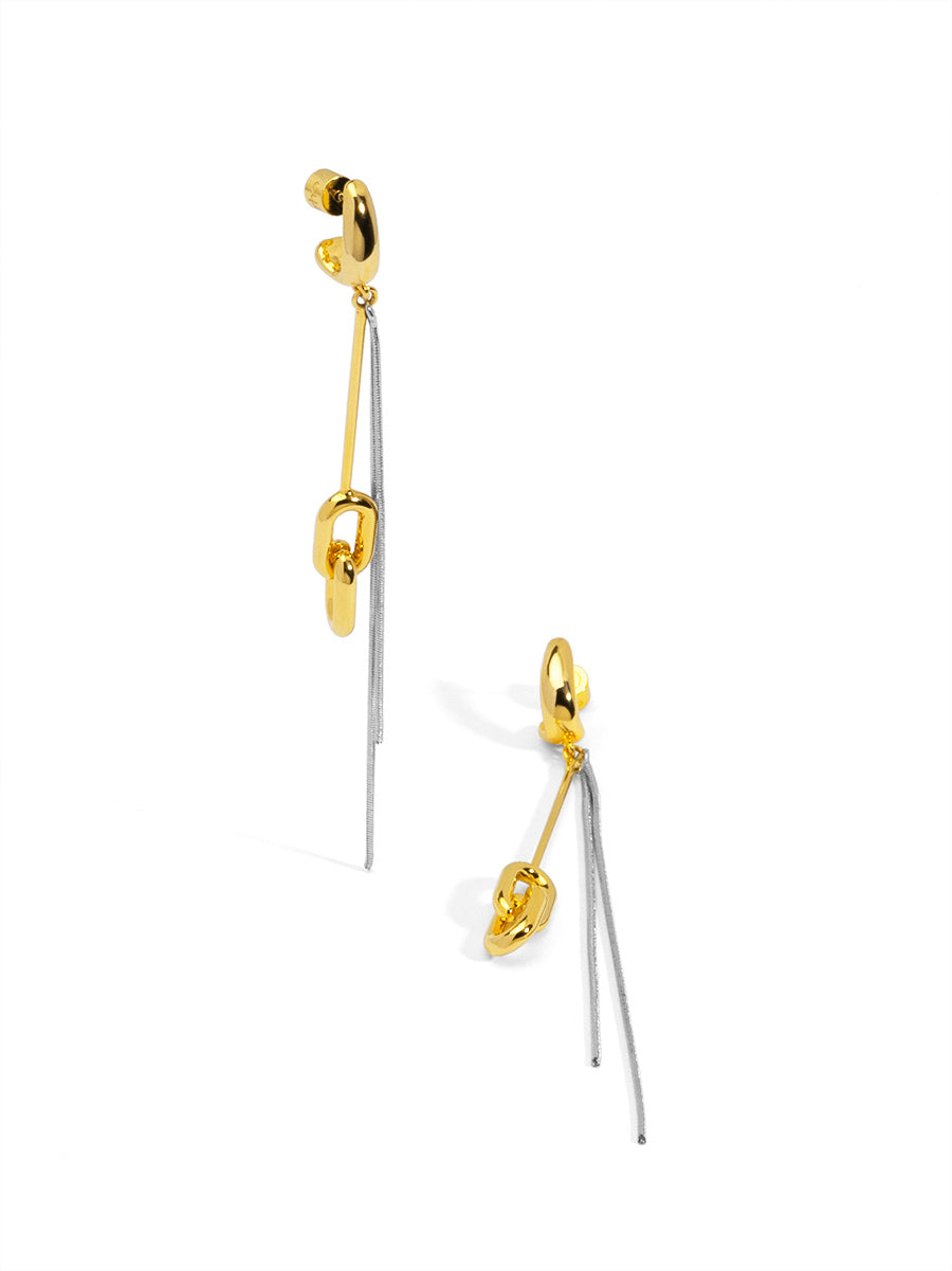 Two-Tone Mixed Chain Drop Earring