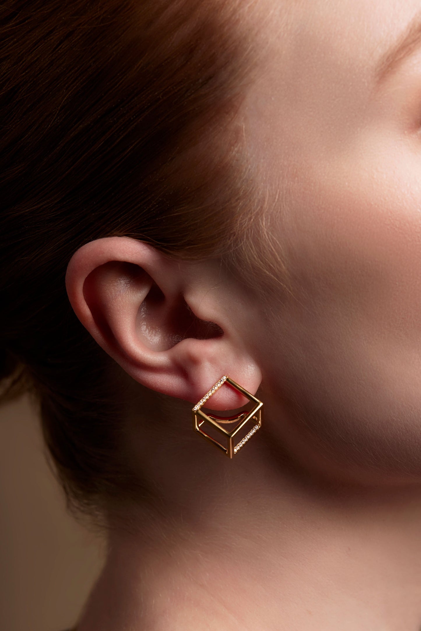 Pave Square Two Dimensional Stud Earring