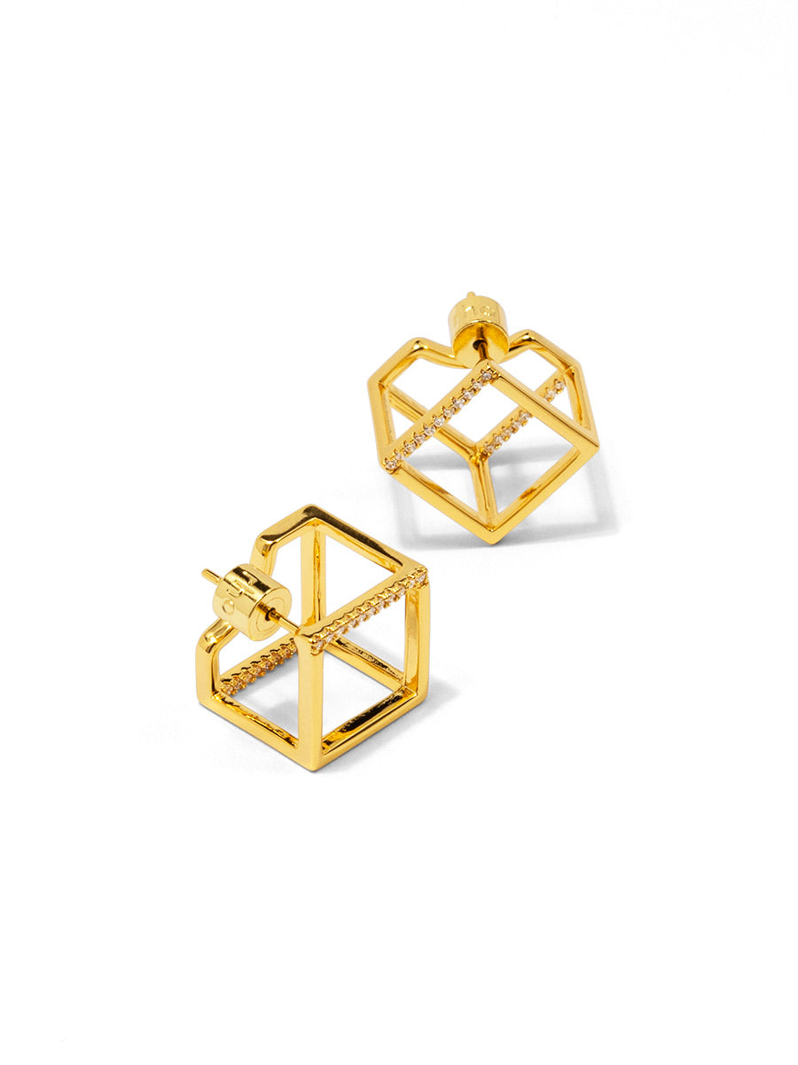 Pave Square Two Dimensional Stud Earring