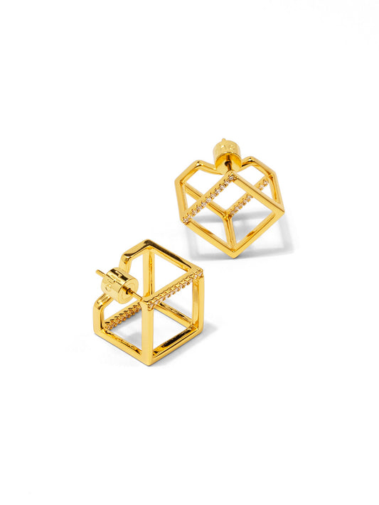 Pave Square Two Dimensional Stud Earring