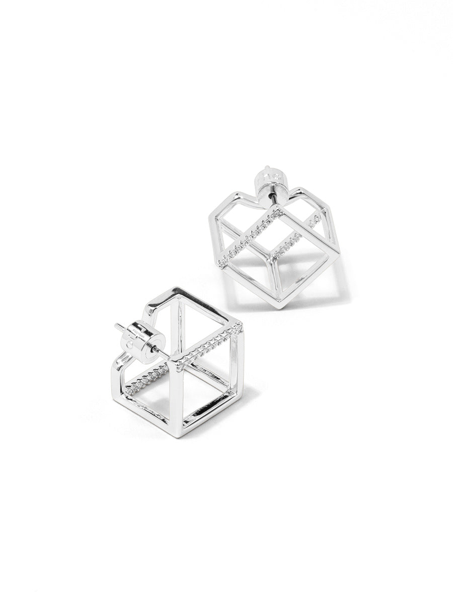 Pave Square Two Dimensional Stud Earring