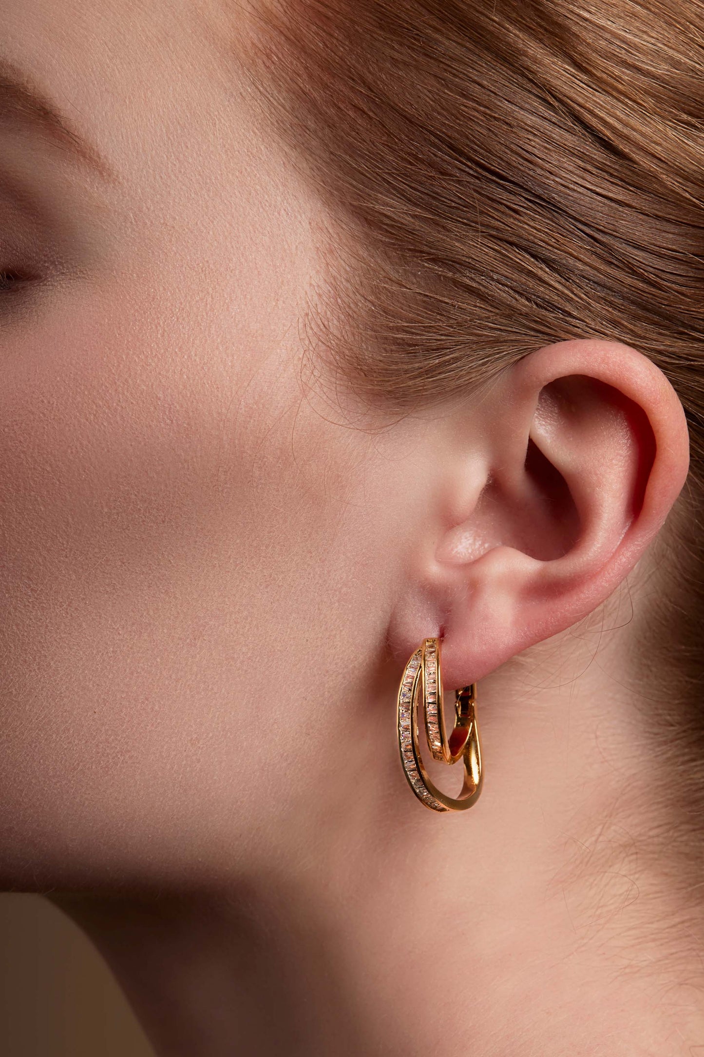 Cross Double Hoop Crystal Earring