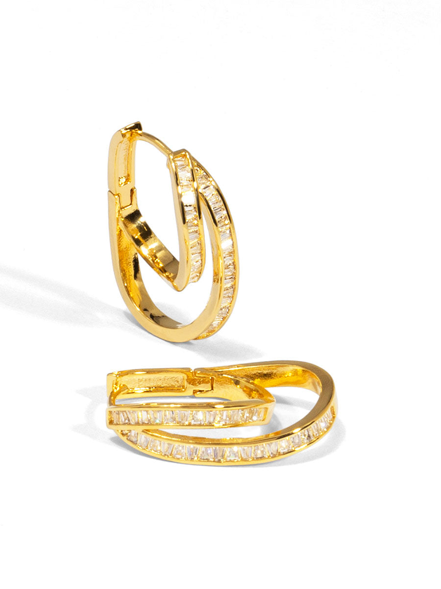 Cross Double Hoop Crystal Earring