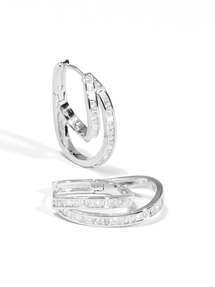 Cross Double Hoop Crystal Earring