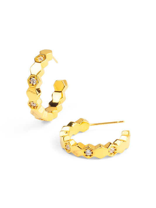 Honeycomb Crystal Hoop Earring