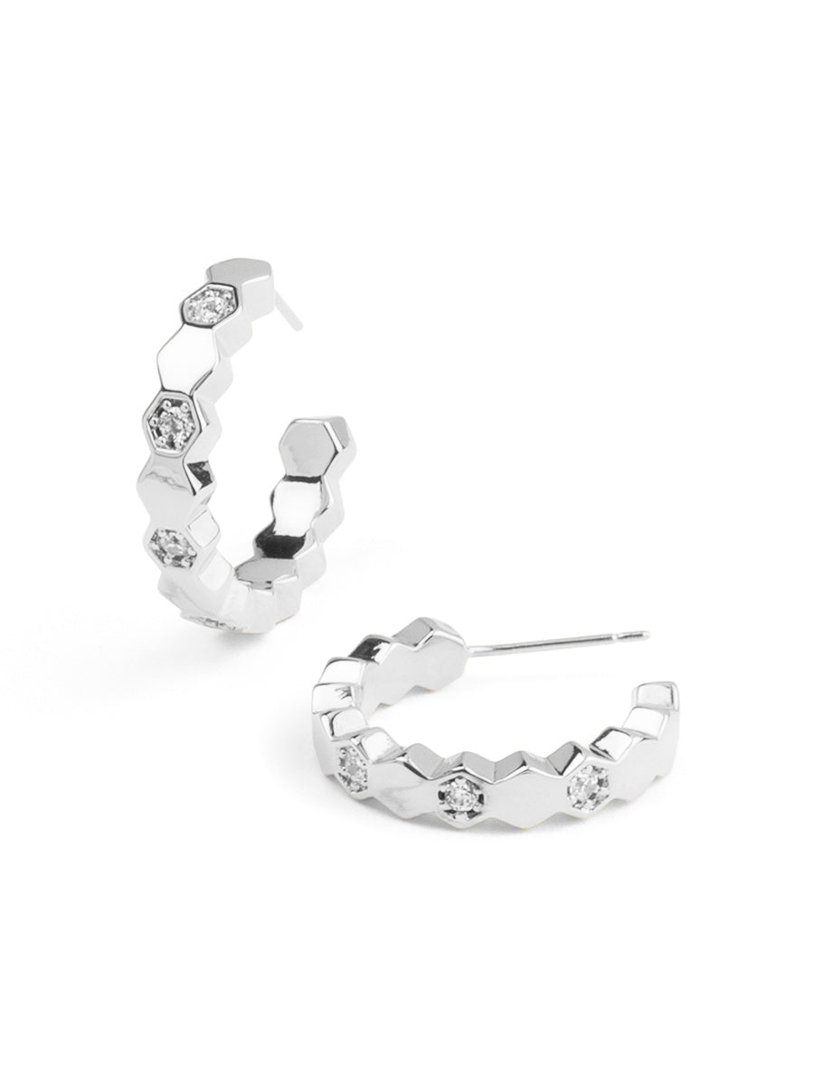 Honeycomb Crystal Hoop Earring