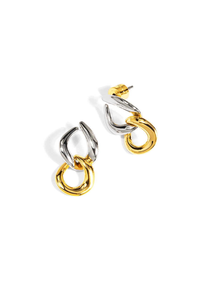 Two-Tone Double Link Drop Earring