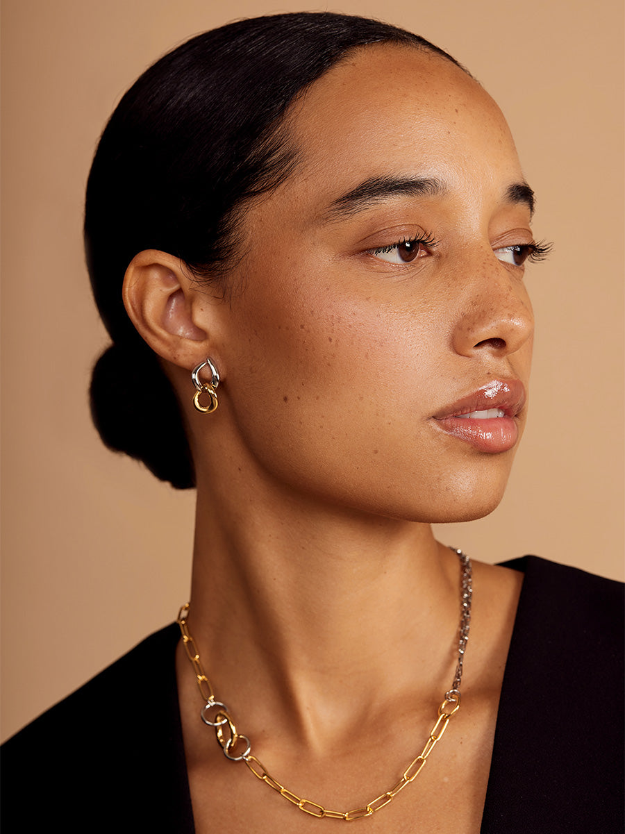 Two-Tone Double Link Drop Earring