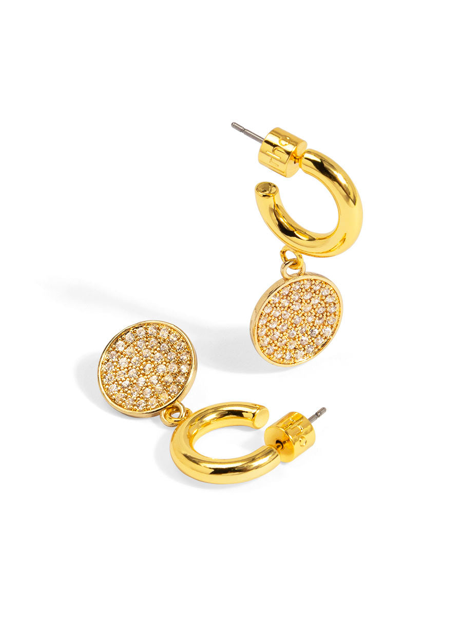 Pave Disc Drop Earring