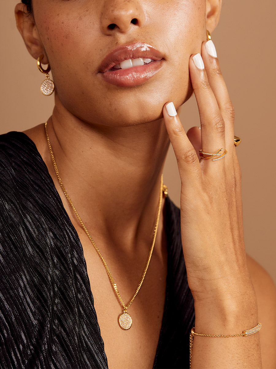 Pave Disc Drop Earring