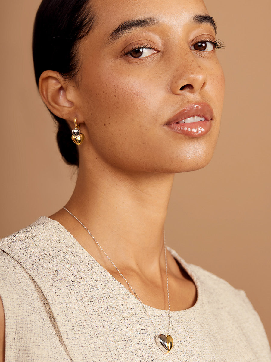Two-Tone Heart Drop Earring