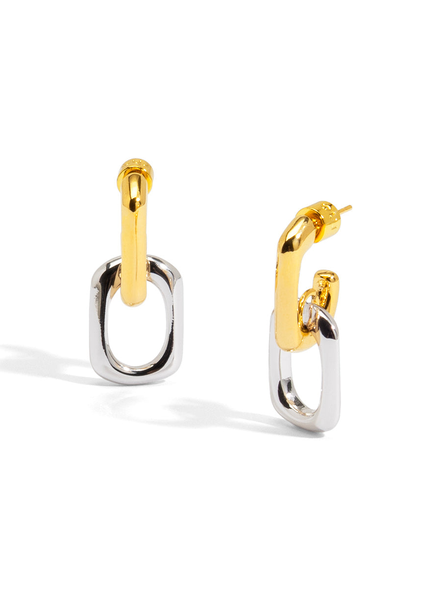 Two-Tone Square Link Drop Earring