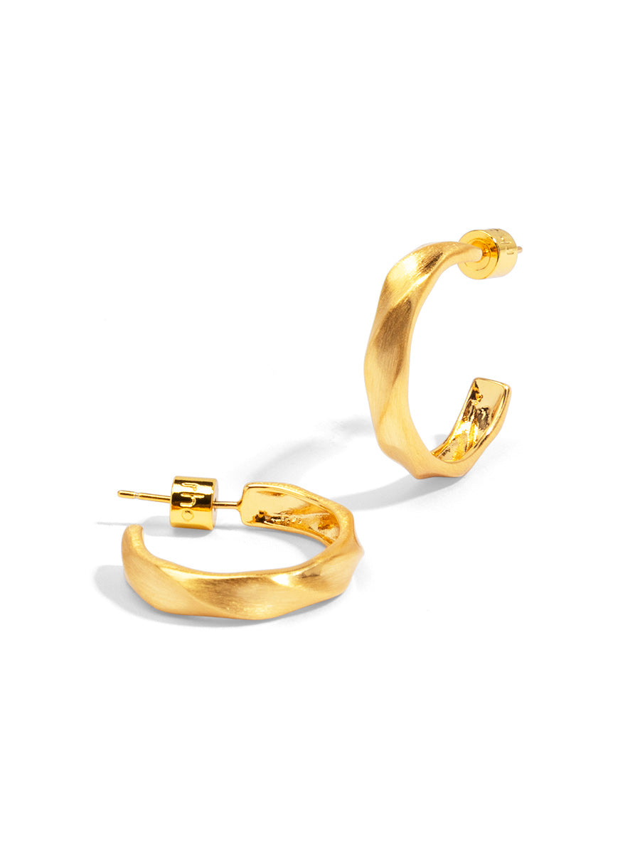 Brushed Gold Textured Hoop
