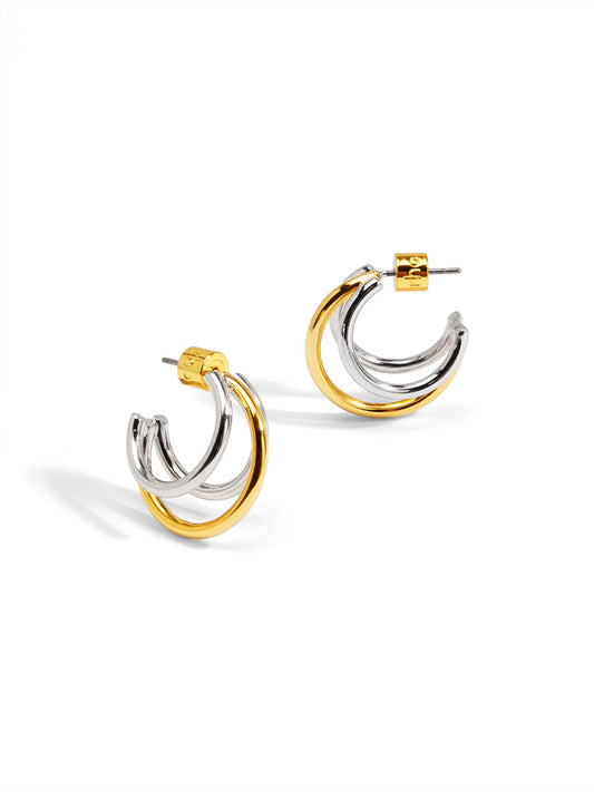 Two-Tone Trio Small Hoop Earring