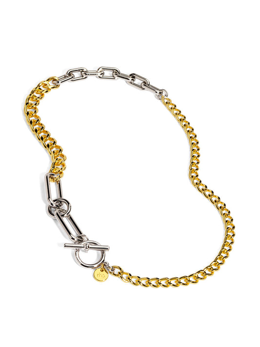 Two Tone Mixed Links Collar Necklace