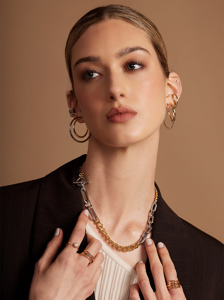 Two Tone Mixed Links Collar Necklace