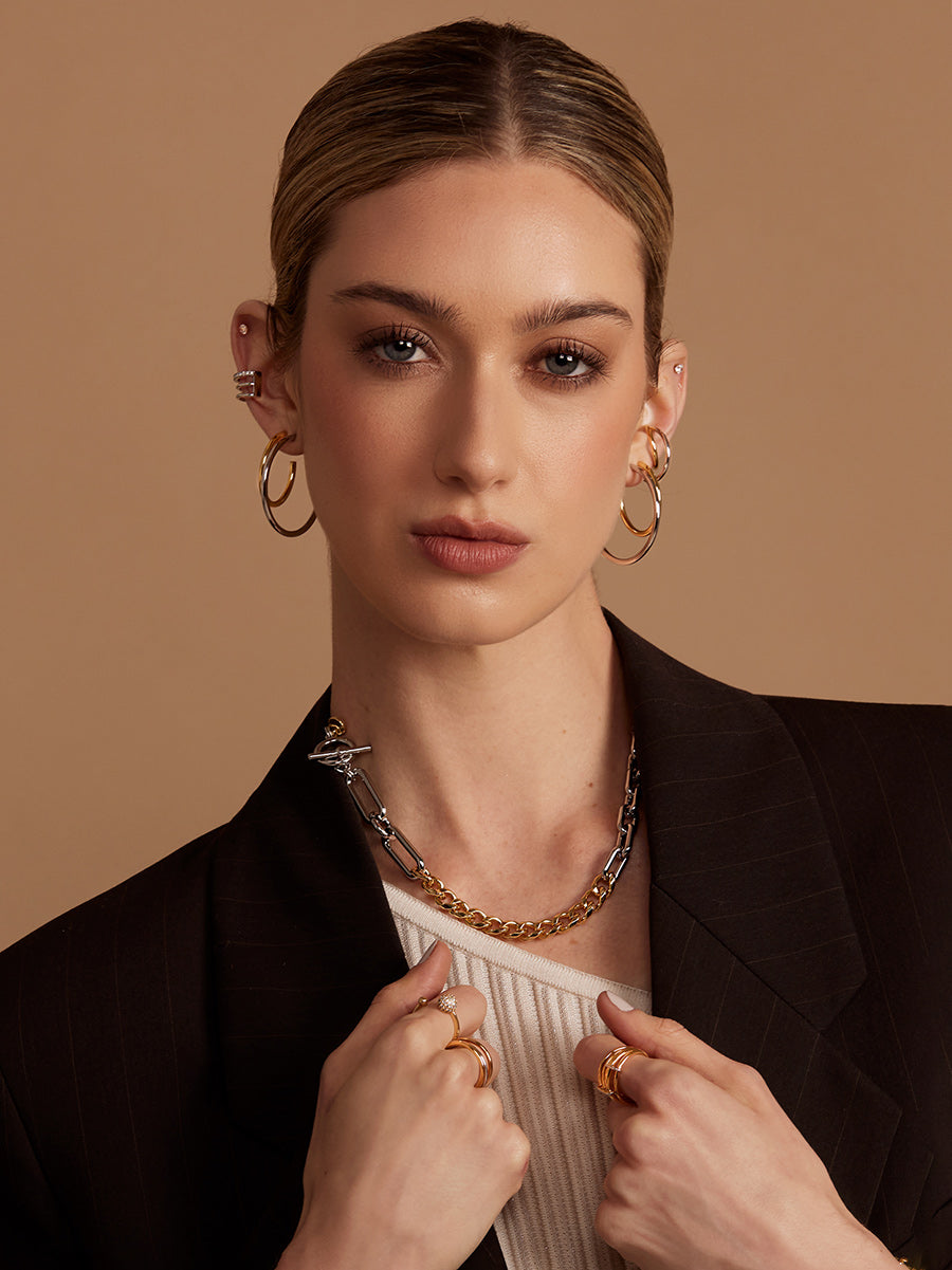 Two Tone Mixed Links Collar Necklace