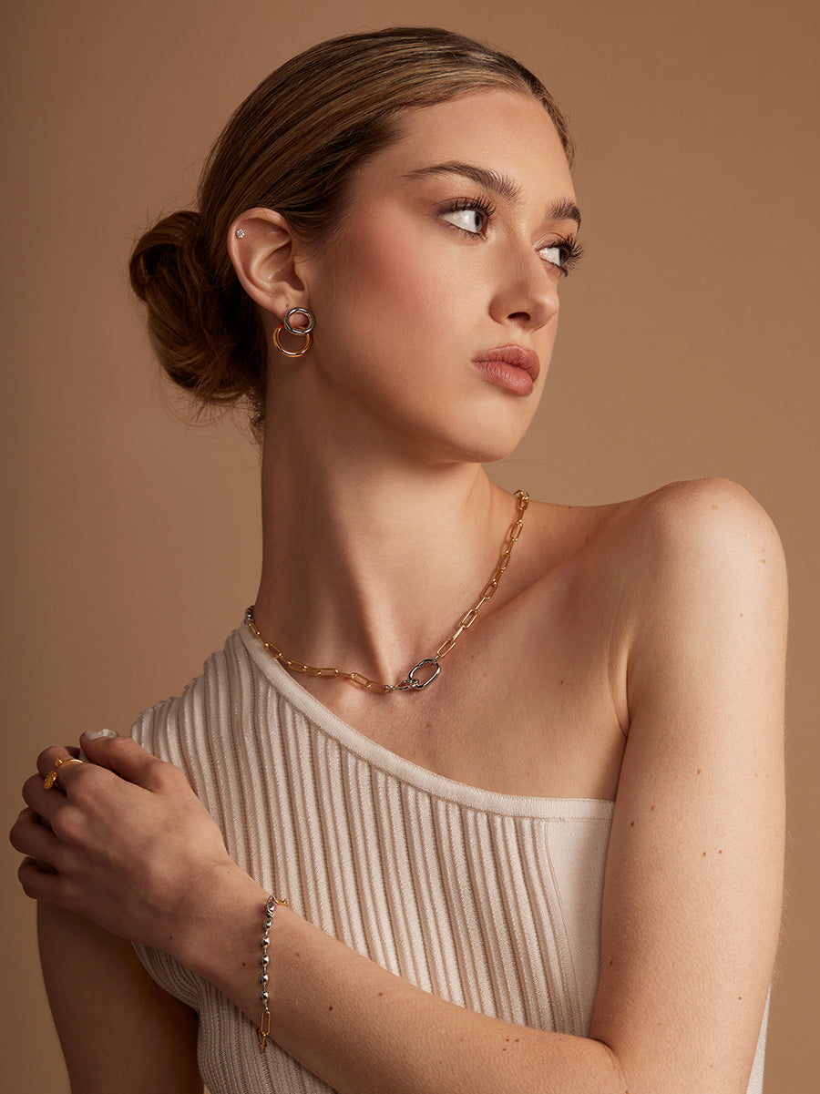 Two Tone Beaded Mixed Link Collar Necklace