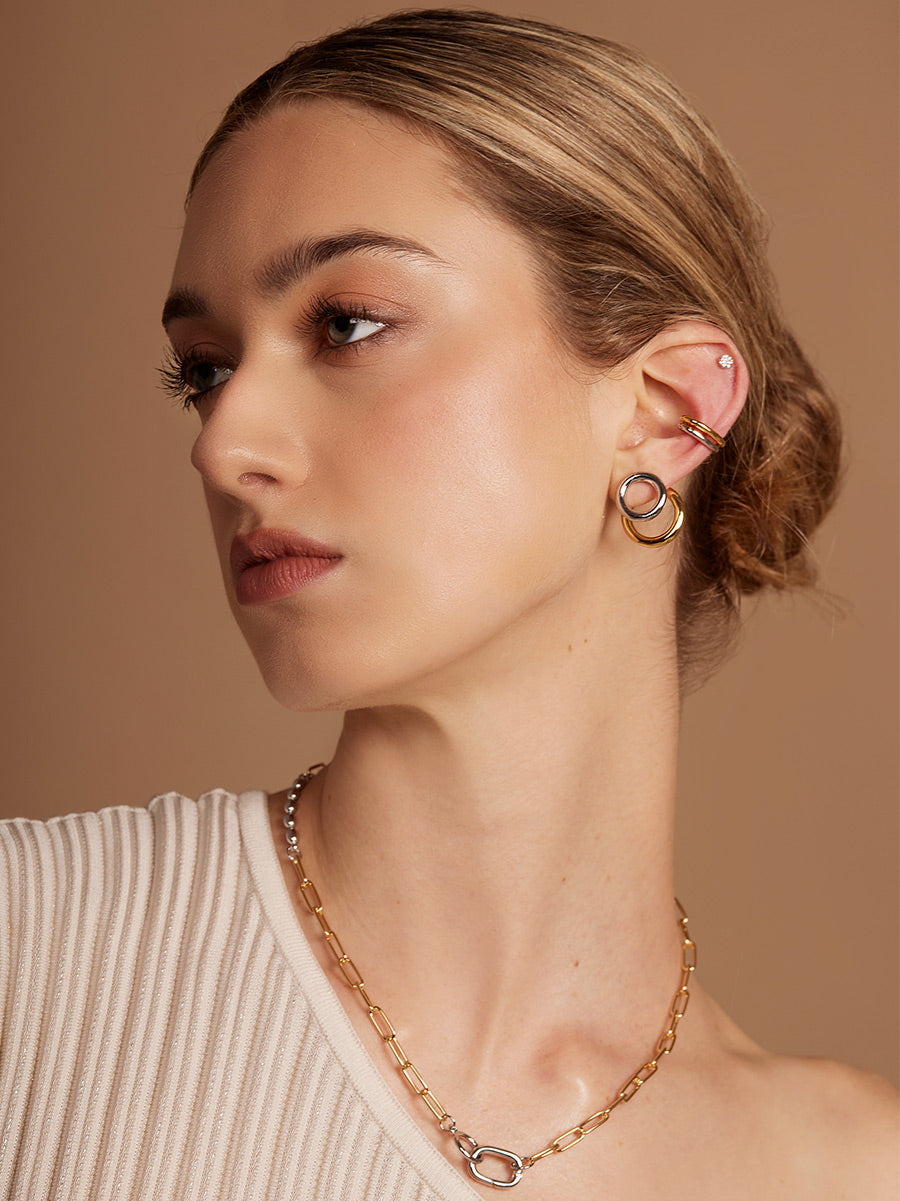 Two Tone Beaded Mixed Link Collar Necklace