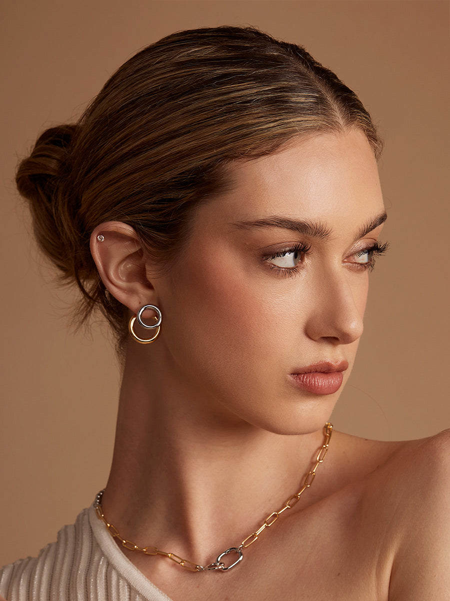 Two Tone Beaded Mixed Link Collar Necklace