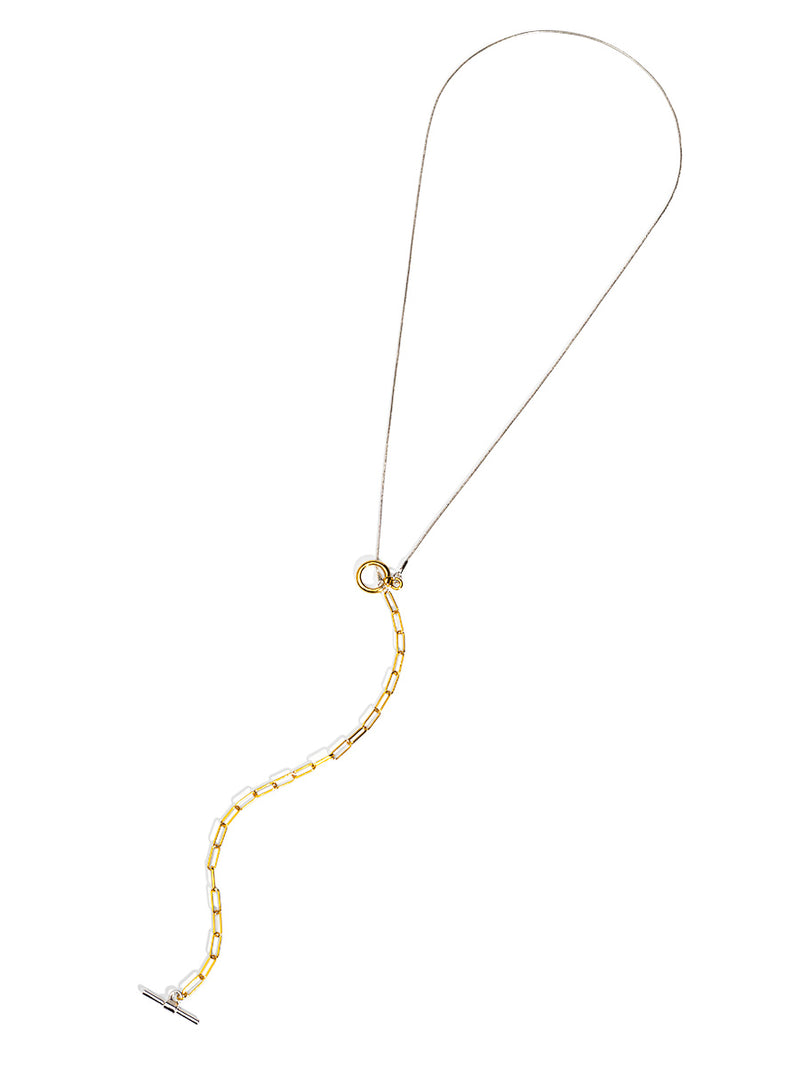 Two-Tone Mixed Chain Lariat Necklace