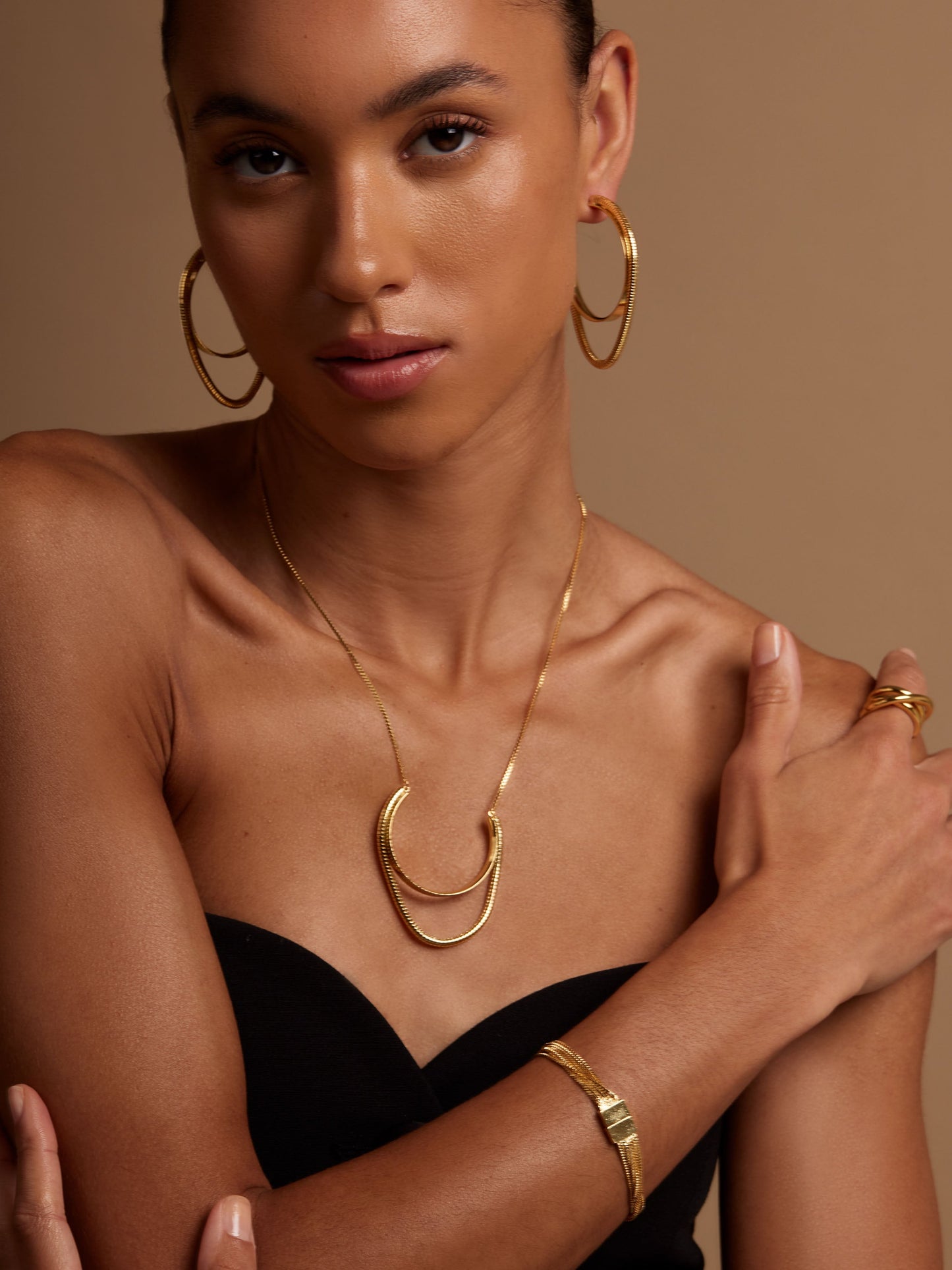 Layered Herringbone Pendant Short Necklace