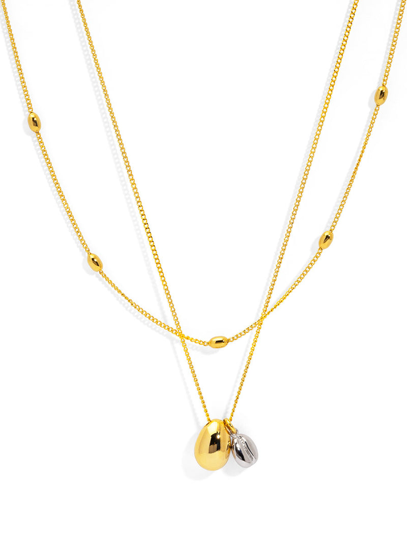 Two-Tone Coffe Bean Layered Collar Necklace