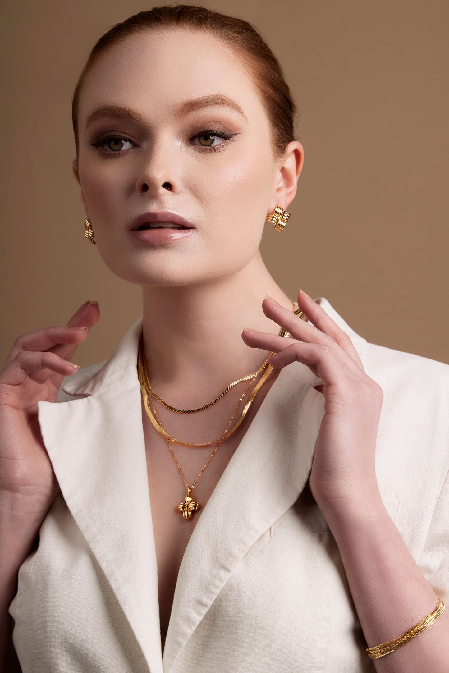 Ridged Cross Pendant Necklace