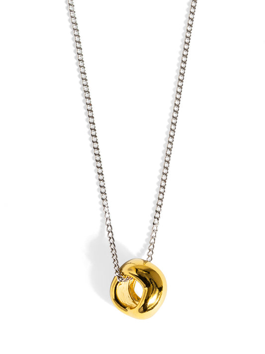 Two Tone Curved Chunky Ring Pendant Necklace