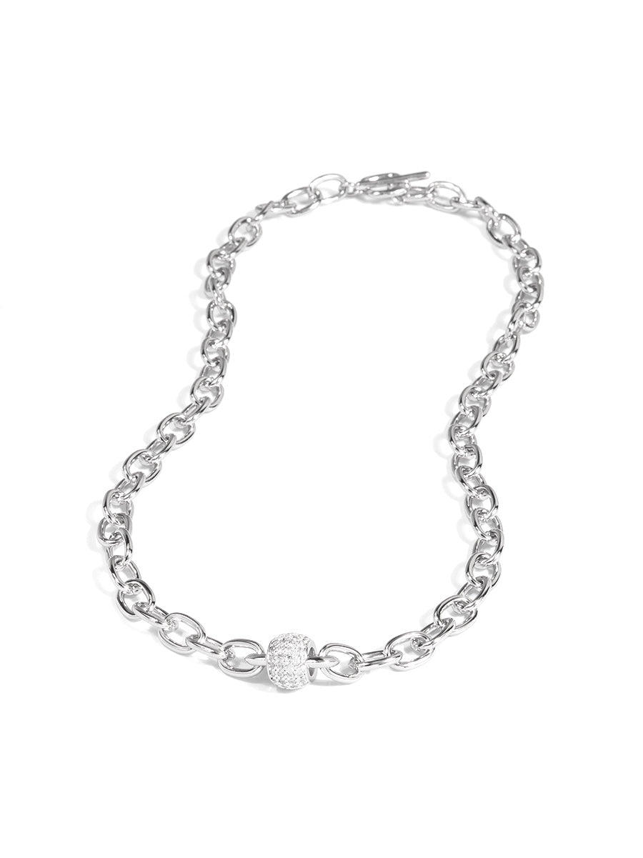 Pave Barrel Chain Toggle Necklace
