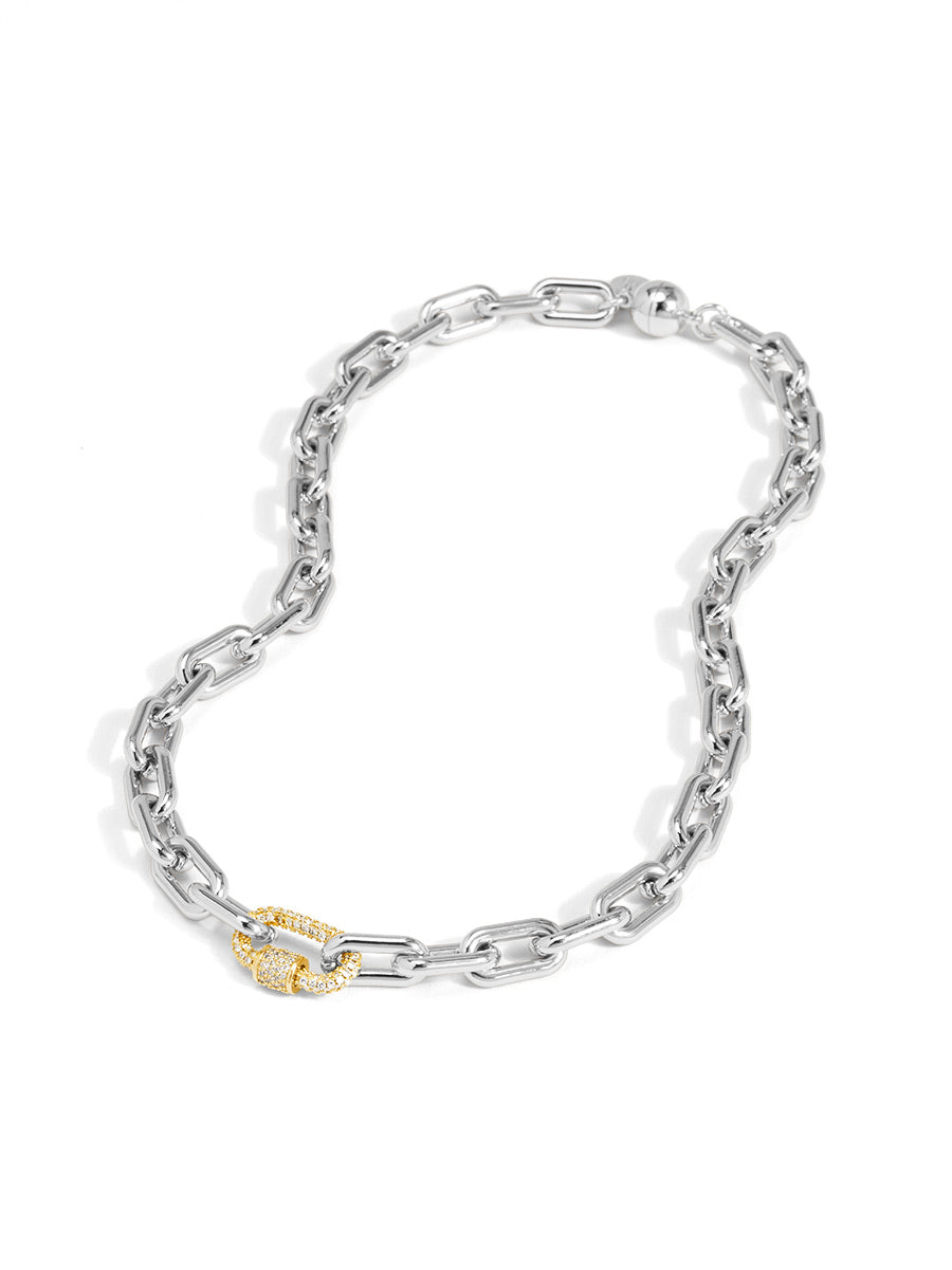 Two-Tone Carabiner Link Short Magnet Necklace