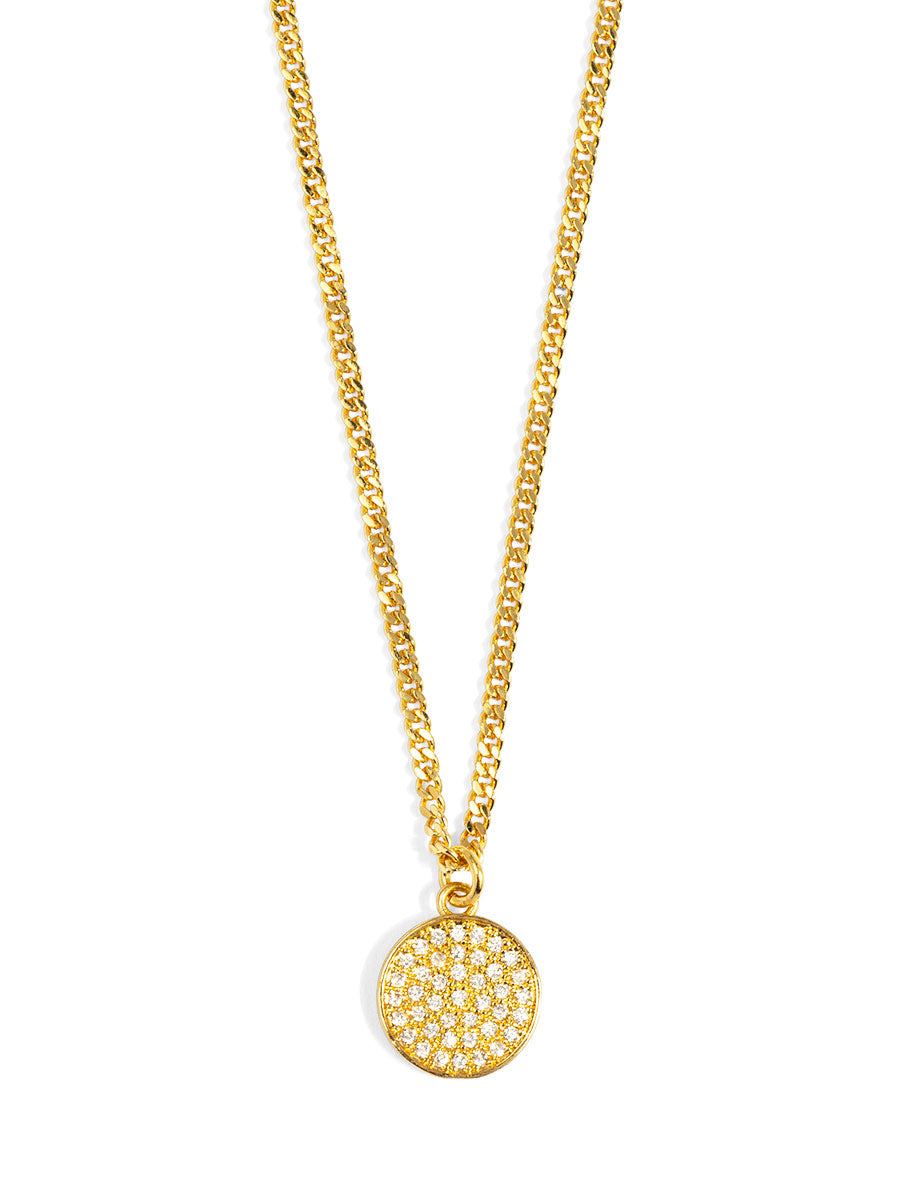 Pave Disc Pendant Short Necklace